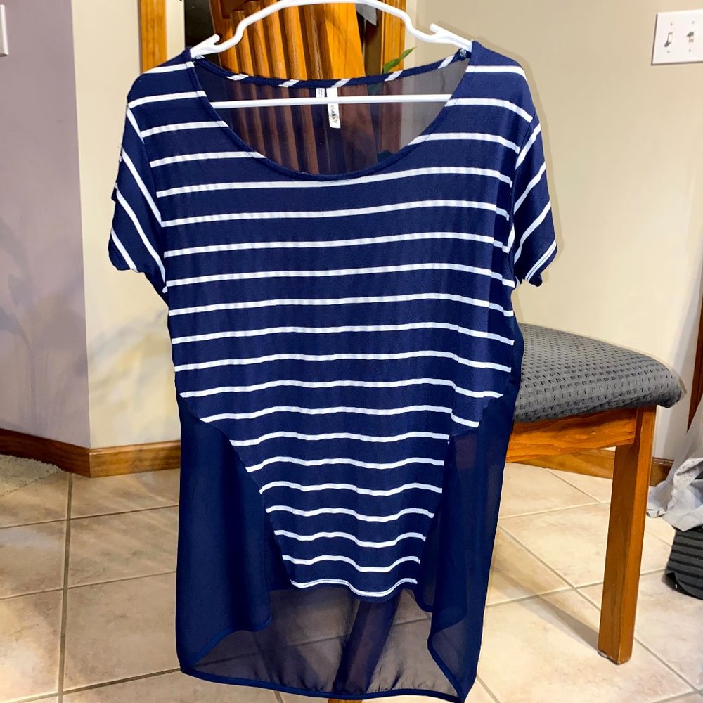 Studio Y Blue and White Mesh Back T-Shirt